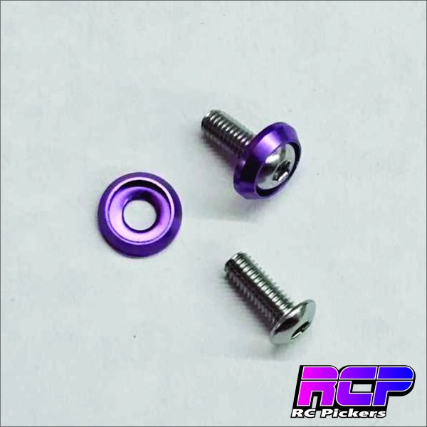 (2) Button Head Motor Mount Screws with Aluminum Washers (Purple) RCP0022